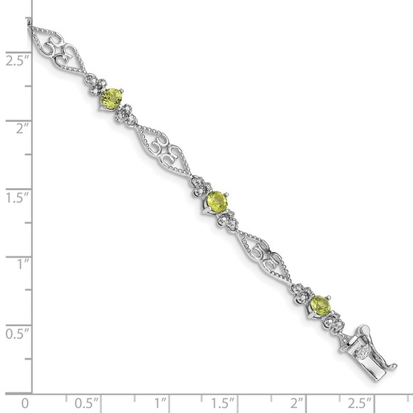 Sterling Silver Rhodium-plated Diamond Peridot August Birthstone Bracelet - Picture 3 of 4